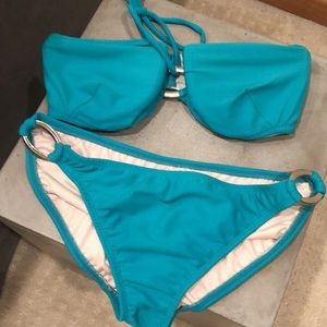 Shoshanna turquoise bandeau bikini top DD/Large